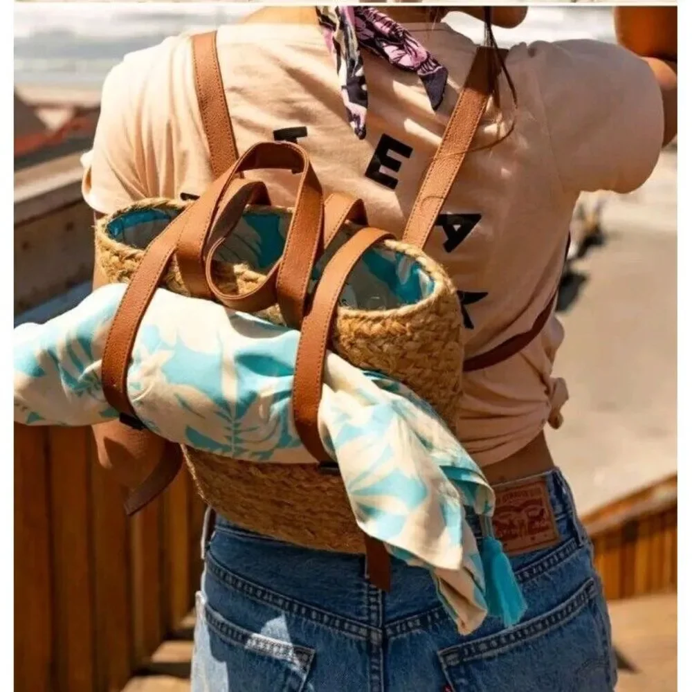 Xix Palms The Shorebreak‎ Picnic Hemp Straw Bag Backpack
